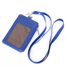 Pit Life Leather Pass Case (5 Colors/Neck Holder with Coin Pocket), IC Card, Employee ID Registration Holder, Colorful, Clear Window, Double-Sided, Card Slot, Men's, Women's, blue
