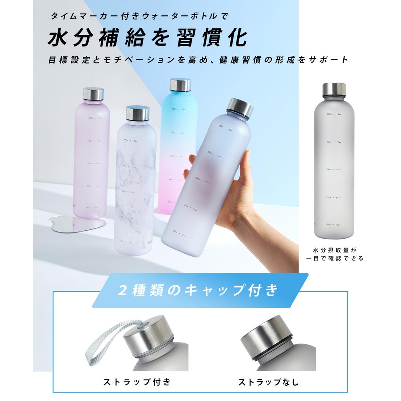 TRIP.INN Water Bottle with Time Marker, 1 Liter Water Bottle,