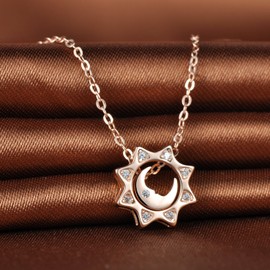 Infinite U Girl's 925 Sterling Silver Cubic Zirconia Unique Sun and Moon Pendant Extender Necklace