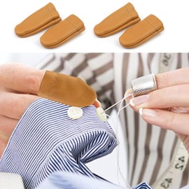 2 Pairs Sewing Thimble - Leather Finger Protectors for Needle Felting, Tools for Hand Craft Sewing and Needlework, Knitting Guards, Needle Felting Finger Protectors (Random Color)