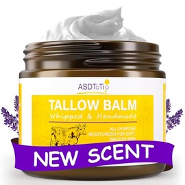 ASDToTio Bálsamo de sebo batido hecho a mano para el cuidado de la piel - Bálsamo multiusos de sebo de res alimentado con pasto totalmente natural, cr