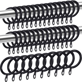 Shappy 40 Pack Metal Drapery Curtain Rod Rings with Eyelets Internal Diameter 0.98in Fits up to 0.7in Rod Hanging Drape Sliding Eyelet Black Rings for Window Door Shower Bathroom