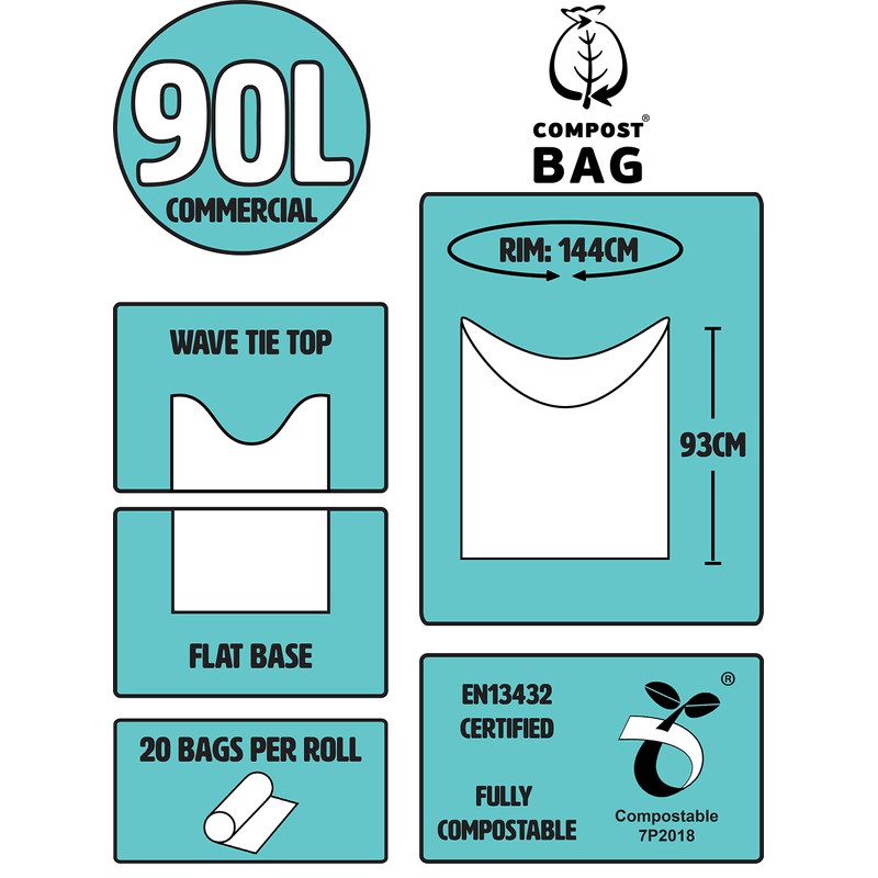 90L x 20 Compostable Compost Bag Food Waste Sacks -