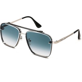 FEISEDY Gafas de piloto cuadradas de moda, gafas de metal vintage con gradiente para hombres y mujeres, B4104