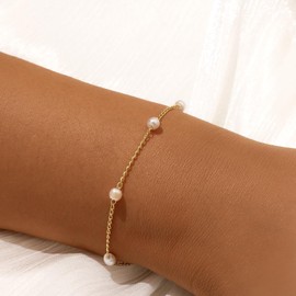 ALRNBY Gold Heart Pearl Bracelets for Women Dainty Small Pearl Beaded Chain Bracelet Trendy Non Tarnish Jewelry for Women Girls Gifts
