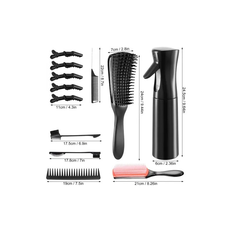 Kit Completo 12pzs Peines Y Cepillos Profesionales Color Negro