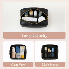 UUYUUY Clear Cute Makeup Bag with Hadle, Black, Clear Makeup Bag