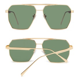 Long Keeper Retro Polarised Sunglasses - Vintage Polarised Aviator Sunglasses Men Women Retro Aviator Glasses Square Glasses Metal Frame, Gold #1