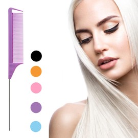 Professional Metal Pin Rat Tail ABS Heat-Resistant Comb, Tangle Teaser 5Pc Set Salon Stylist Hairbrush, High-End Women Curl Part Section Fine Kames, BluePurplePinkOrangeBlank