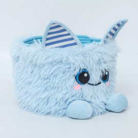 Soft Plush & Cotton Rope Toy Storage Basket for Kids - Cute Nursery Storage Basket with Cartoon Patterns (Cat, Frog, Monster) - Baby Toy Organizer for Nursery, Baby Room,Playroom (Blue)