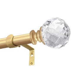 Exquisite Gold 46-148Inch Adjustable 1in Steel Curtain Rod with Acrylic Finials. Crystals ball Transparent diamond, Easy to Install, Suitable for Bedroom and Living Room kitchen and hotel