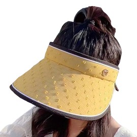 White Fang CA906 Women's Visor Sun Visor Hat, Plain, Sun Shade, Brim, Sports, Cute, Brim Length, yellow