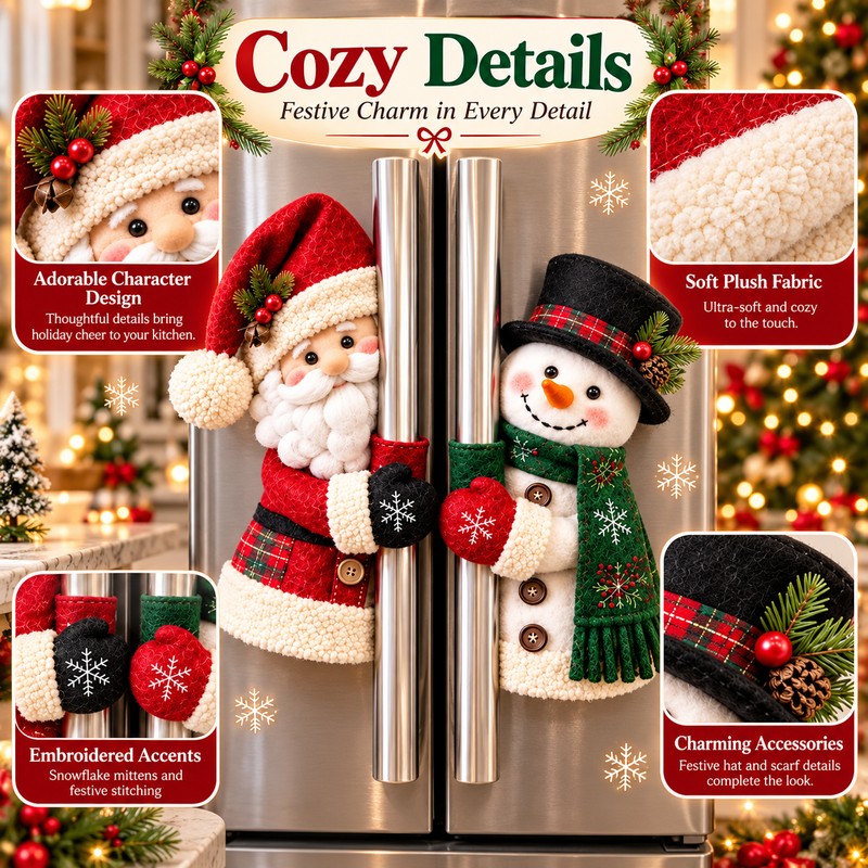 Christmas Refrigerator Handle Covers for Holiday Decorating – Plush Santa