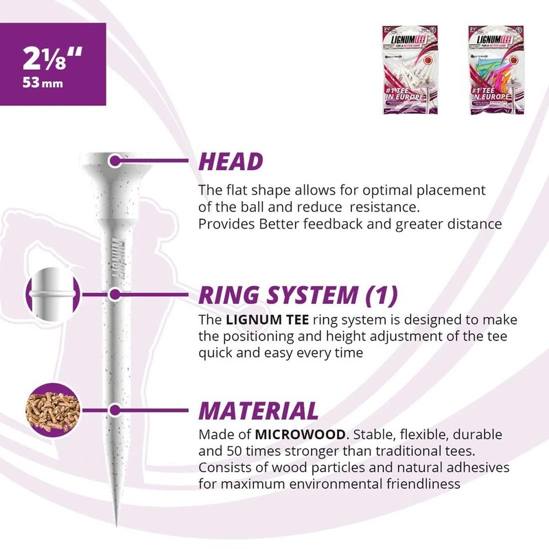 LIGNUM Tee - Classic Golf Tees - Color Mix 53mm