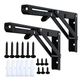 Monsky 10" Black Foldable Shelf Brackets Heavy Duty Stainless Steel DIY Wall Mounted Shelf Bracket Space Saving