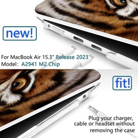 QCzyc Compatible with MacBook Air 15 inch Case 2023 2024 Release M3 A3114 A2941 M2 Chip Durable Plastic Animal Shell Case with Keyboard Cover & Mac OS Keyboard Sticker (Tiger 01)