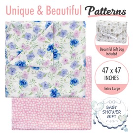 Baby Swaddle Blanket Set, Muslin Swaddle Blanket for Girls & Boys, Soft Silky Receiving Swaddle Wrap 70% Viscose Made of Bamboo, 30% Cotton, Large 47 x 47 inches, Set of 2 (Pink)