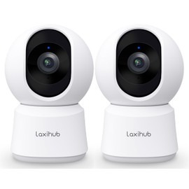 LAXIHUB Wifi Indoor Camera,2K 3MP HD Baby Camera,Remote Pan Tilt,Pet Camera,Night Vision, Work with Alexa & Google Home, 2 Pack(P2T)