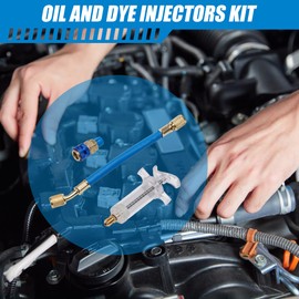 Oil and Dye Injectors Kit Hand Push 30ml/1 Oz AC Compressor Manual Oil Dye Injector with 1/4 SAE Quick Coupler Car AC Compressor Tool