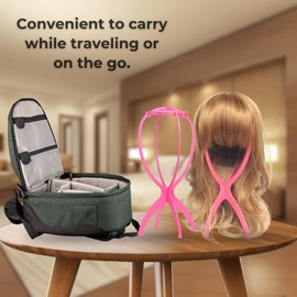 Generic 2 Pack Wig Stand Holder for Multiple Wigs Display Collapsible Head Wig Stand, Easy for Traveling, Pink, ST0002