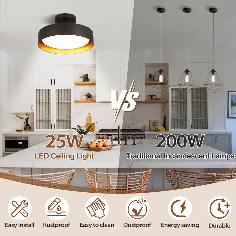 SunRider Industrial Semi Flush Mount LED Ceiling Light Fixture, 12