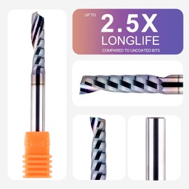 SpeTool Single Flute Aluminium Router Bits, 1/4 Shank, Tungsten Carbide Spiral O Flute End Mill, Extra Long Life TAC Coating, CNC Router Cutters for Wood, Aluminum, Steel
