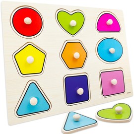 Toddler Toys Wooden Peg Puzzles - Shapes, Kids Toys Toddler Puzzles 3-5 Years Old, Montessori Toys for 3+ Year Old, Education Toddler Learning Toys Ages 3-4, Great Preschool Gift for Girls and Boys