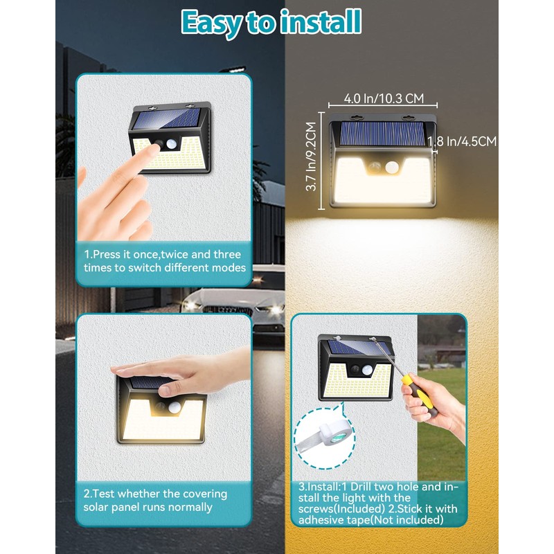 Solar Lights Outdoor 1 Pack, 140LED/3 Modes Motion Sensor Lights