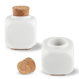 2 Pcs Ceramic Nail Dish Porcelain Nail Art Acrylic Dappen Dish Powder Liquid Bowl Holder Container with Soft Wooden Cork Rubber Lid for Nail Brush Cleaner Acrylic Liquid - White