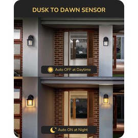 EDISHINE 2 Pack Outdoor Porch Light, Dusk to Dawn Exterior Lighting Fixtures, Modern Outdoor Wall Lights Fixture, Clear Water Ripple Glass, Anti-Rust Waterproof for Front Door Garage Patio, Black