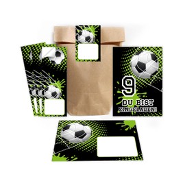 Minkocards 12 Invitation Cards for 9th Children's Birthday Boy Football Invitations for Ninth Birthday Including 12 Envelopes, 12 Party Bags/Natural, 12 Stickers