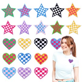 Hearts and Stars Embroidery Patches, 20 Pieces Heart Patches for Iron-on, Heart Patches for Sew on, Mini Patches for Clothes, Hats, Jacket, Jeans, Backpacks, Bag, DIY Decoration