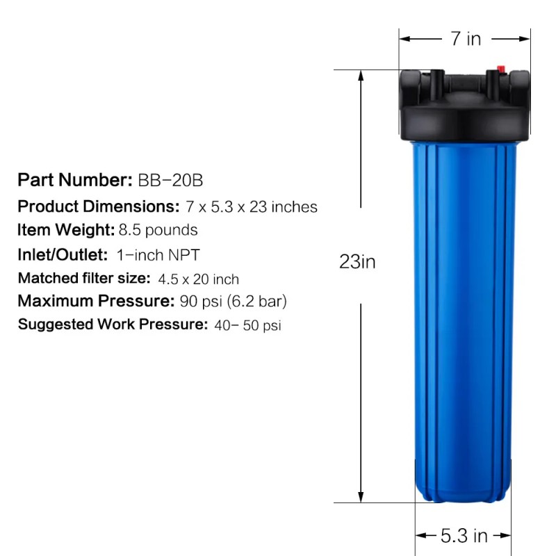 Geekpure 20 Inch Whole House Water Filter Housing 1"NPT Fit