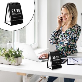 Tyqour Mini Desk Calendar 2025.1-2026.6 Small Desktop Calendar 2025-2026 Standing Flip Calendar Small Desk Calendar 2025-2026 for Home Office School (Black)