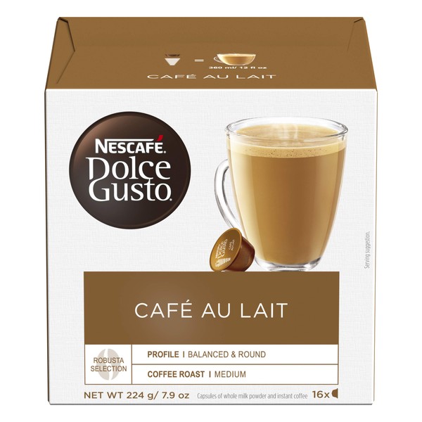 Nescafe Dolce Gusto Coffee Pods, Cafe Au Lait, 16 capsules, Pack of 3