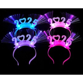 Losuya 4pcs 2025 New Year Headband with LED Fiber Optic Hair Hoop Light Up Hairbands for 2025 New Year Party Supplies