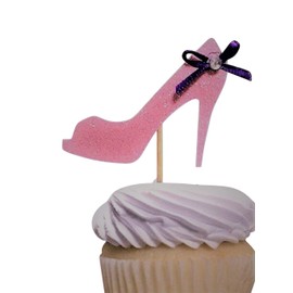 Various Designs of Sexy Pole Dancers/High Heels/Corset/Champagne Glasses/Bride & Groom Cupcake Toppers for Birthday/Bridal Shower/Wedding/New Year's Events/Party sets of 12… (Pink Heel)
