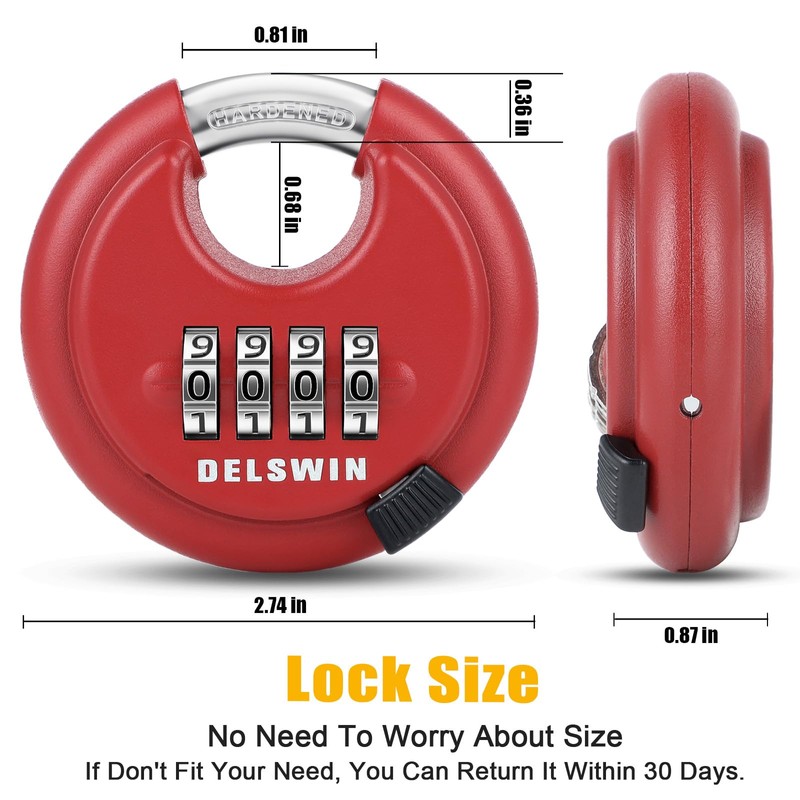 DELSWIN Outdoor Combination Padlock - 4 Digit Heavy Duty Disc