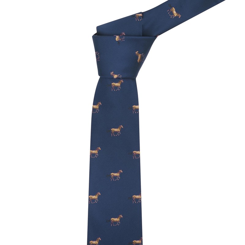 King & Priory Navy Blue Embroidered Horse Tie