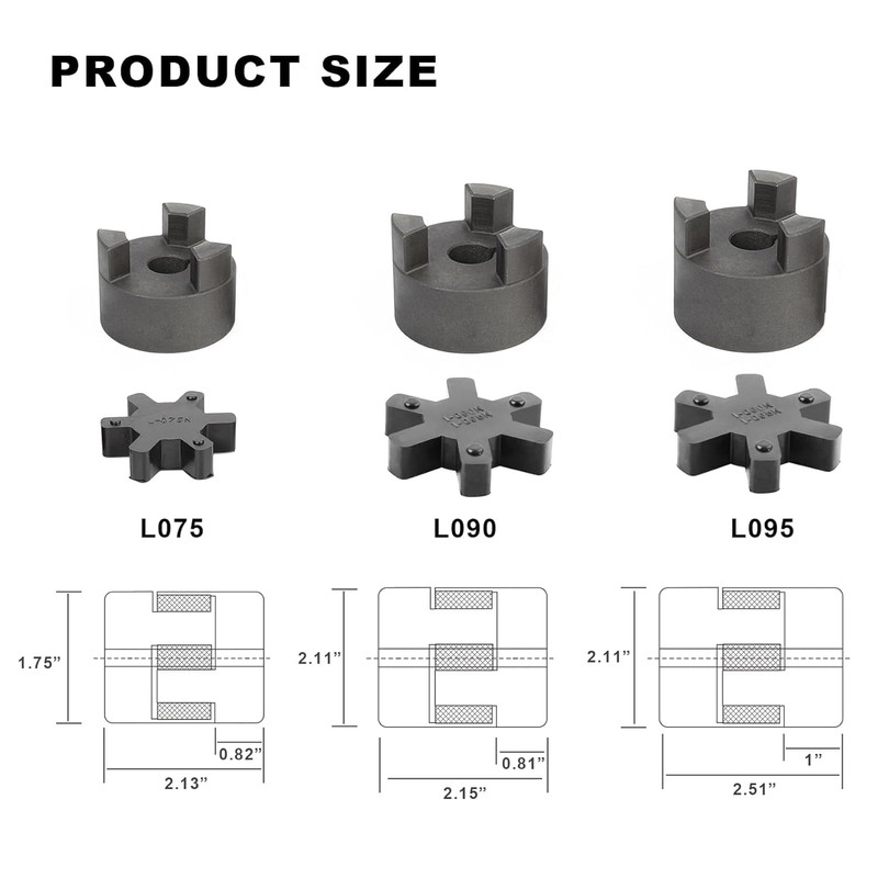 ZTUOAUMA 1/2'' to 7/8'' L075 Flexible 3-Piece L-Jaw Coupling Coupler
