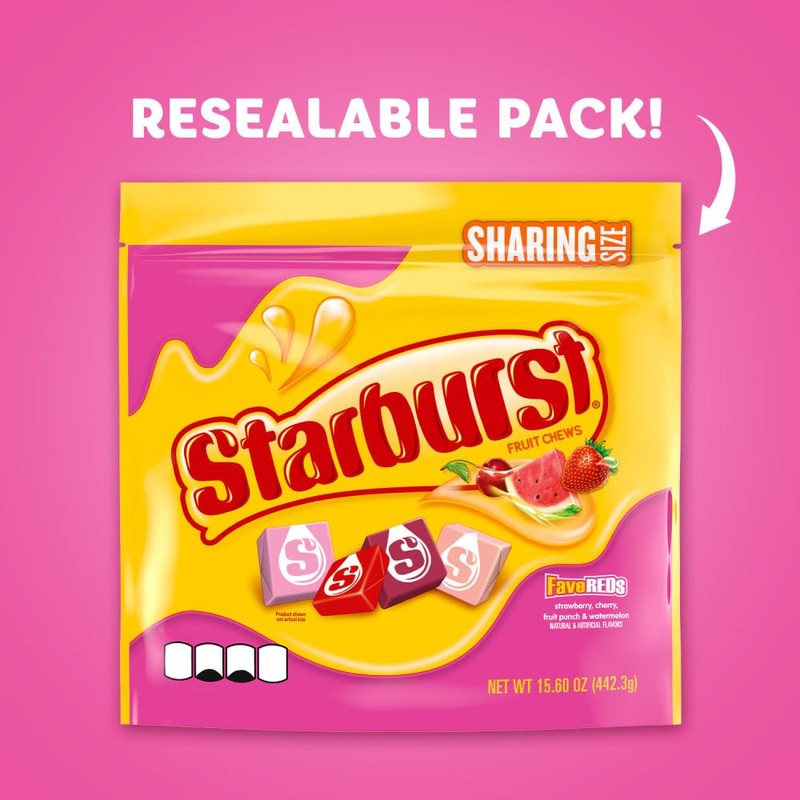 STARBURST FaveREDS Fruit Chews Candy, Chewy Candy, 15.6 oz Sharing