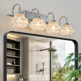 23" Nickel Finish Vintage Crystal Vanity Light - Elegant 4-Light Bathroom Mirror Fixture with Clear Glass Shades (No Bulbs)Lamp Power(W): 30, Lamp Sizes: Small, Product Size: 58x18x16cm