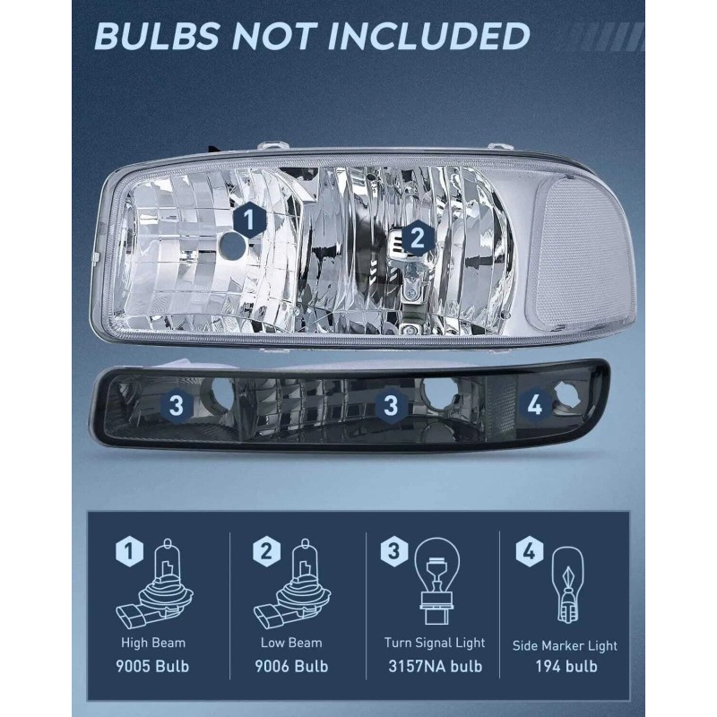 Nilight 1999-2006 GMC Sierra Yukon Headlight Assembly Chrome Case Clear