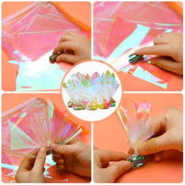 Outus 104 Pieces Cellophane Wrap Paper Color Cellophane Cello Sheets for Gel Light Filter DIY Arts Crafts Decoration Plastic Sheet (Rainbow, 7.5 x 7.5 Inch)