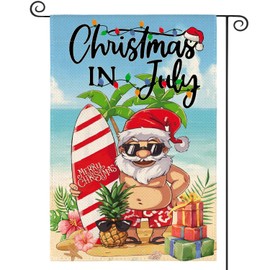 AVOIN colorlife Christmas in July Santa Claus Garden Flag 12x18 Inch Double Sided, Summer Holiday Yard Outdoor Decoration