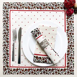 CHARDIN HOME 100% Cotton Holly Napkins - Red-White-Green Christmas Table Linen, 45x45 cm (18x18 in), Set of 6 Festive Reusable Cloth Napkins, Perfect for Holidays, Dinner Parties, Birthdays, Weddings