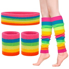 Leg Warmers for Women 80s Headband Wristbands Neon Leg Warmers Set for Sport Yoga - 80s Workout Clothes 90s Outfit for Women (Multicolor)