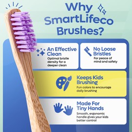 Kids Bamboo Toothbrushes (6 Pack) - Extra Soft Bristles For Toddlers Teeth | Zero Waste Biodegradable Tooth Brushes For Children | Natural Wooden Child Size Handle | BPA Free, Eco-Friendly Compostable