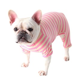 BT Bear Dog Clothes Colorful Striped Soft Cotton Pajamas Jumpsuit Bulldog Onesie Costume for Puppy Small Dogs (XS, Pink)