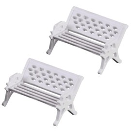 Miniature Park Bench Set, 2 Pcs White, Mini Garden Ornaments, Park Street Seats Bench Chairs Kit for Dollhouse Decor, Fairy Garden Decorations Furniture